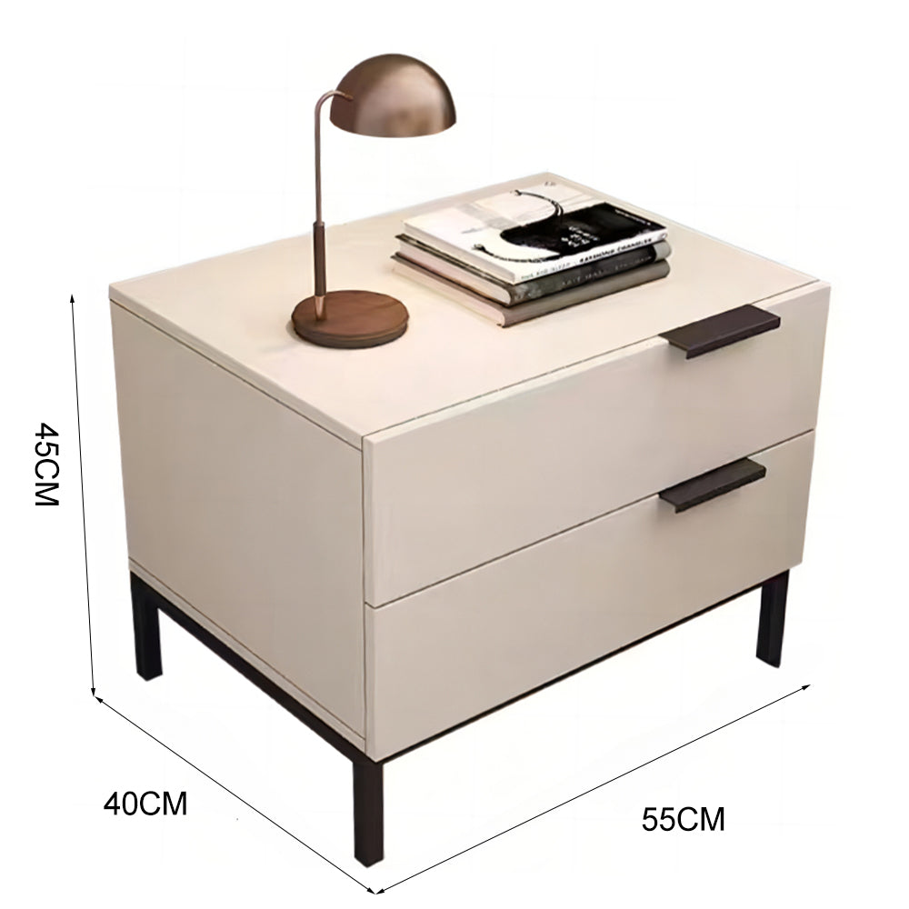 LIVARA NT1041 Carbon Legs Wood Solid Bedside Steel - Drawer Table Beige