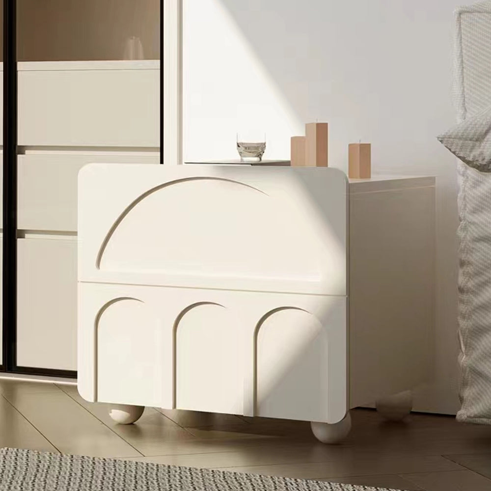 LIVARA NT1044 Solid Painted Bedside Wood Cream-Style MDF Drawer Table