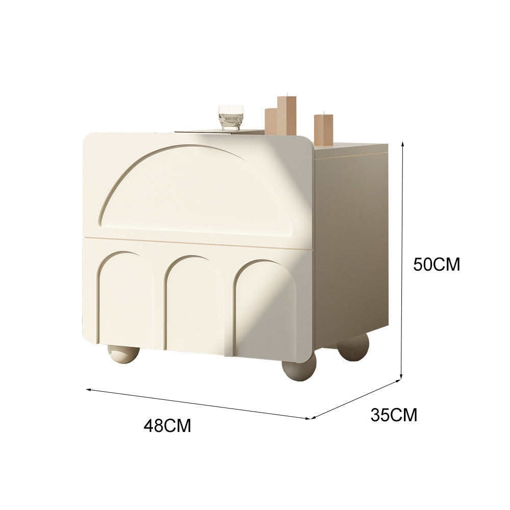 LIVARA NT1044 Solid Painted Bedside Wood Cream-Style MDF Drawer Table