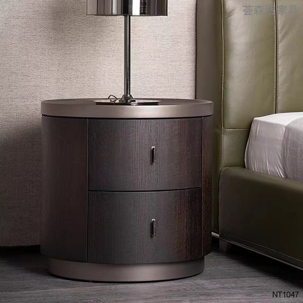 LIVARA NT1047 Drawer MDF Bedside Soft-Close Rail Veneer Wood Table