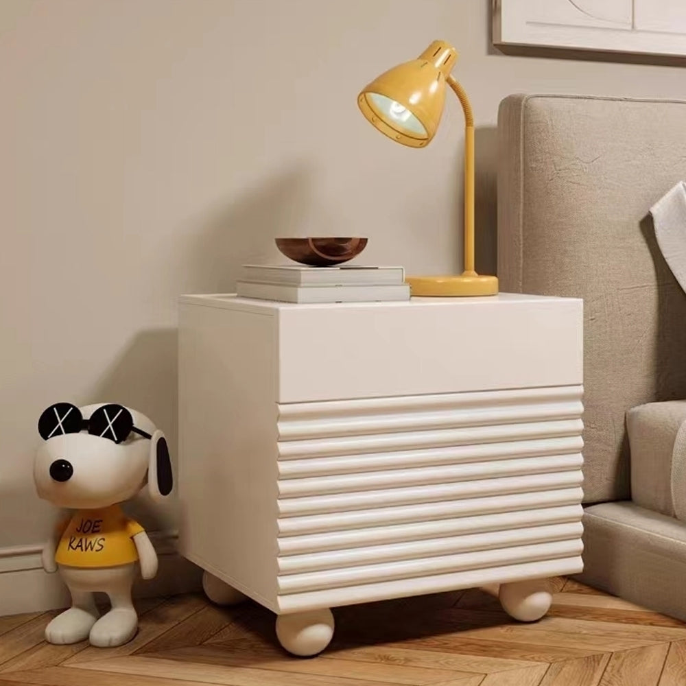 LIVARA NT1048 Solid Drawer Bedside Wood Painted MDF Cream-Style Table