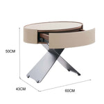 LIVARA NT1052 Bedside Solid Legs Drawer Leather Wood Metal Saddle Table