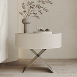 LIVARA NT1052 Bedside Solid Legs Drawer Leather Wood Metal Saddle Table