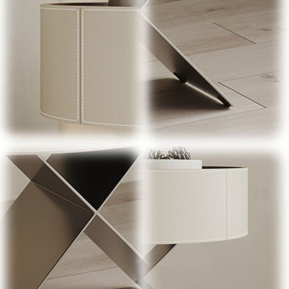 LIVARA NT1052 Bedside Solid Legs Drawer Leather Wood Metal Saddle Table