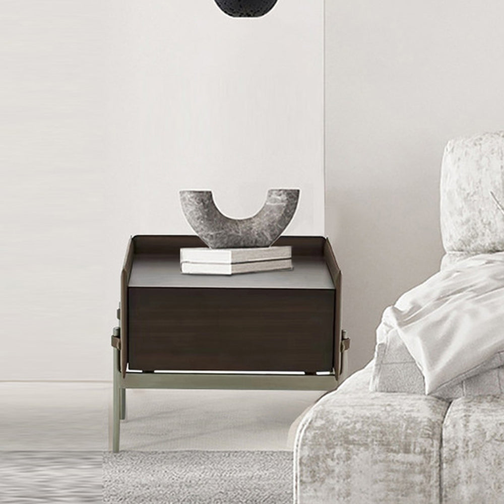 LIVARA NT1054 Wood Multi-layer Saddle Soft-Close Bedside Leather Plywood Solid Rails Drawer Table