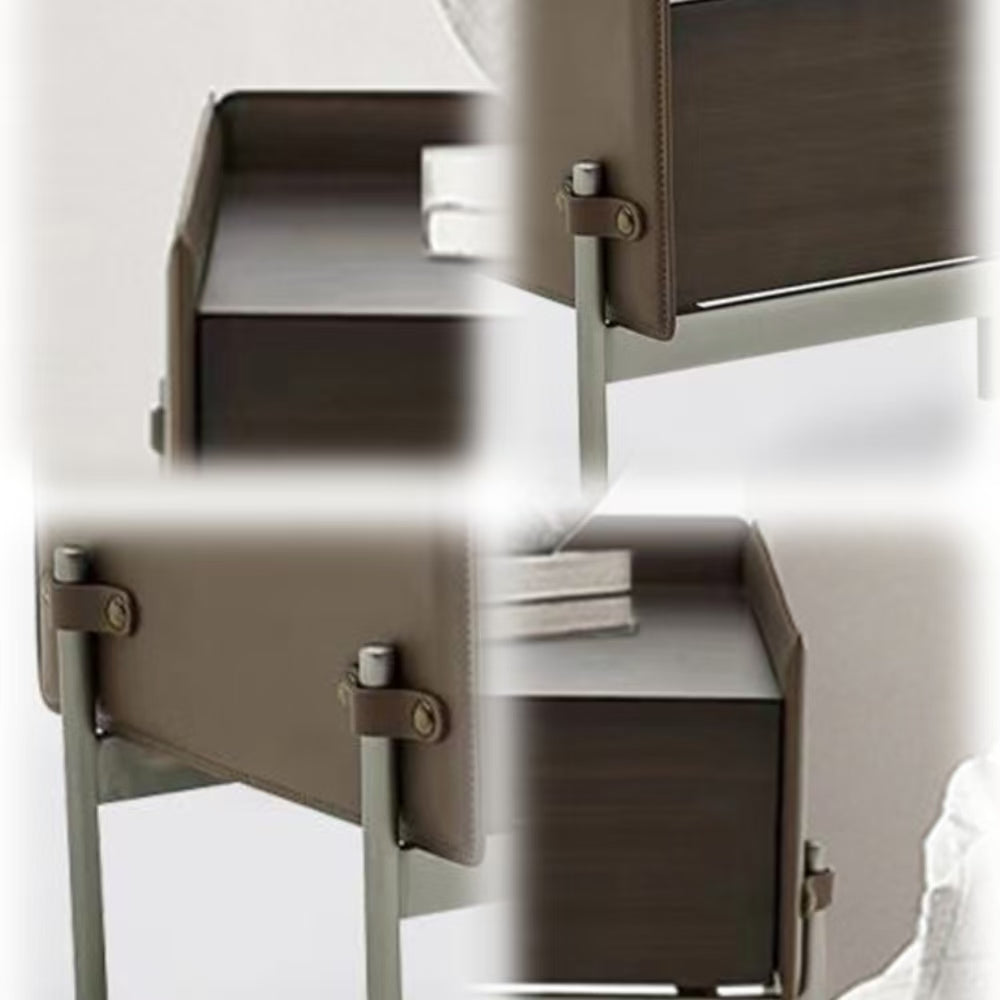 LIVARA NT1054 Wood Multi-layer Saddle Soft-Close Bedside Leather Plywood Solid Rails Drawer Table