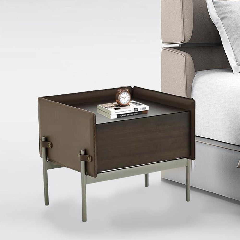 LIVARA NT1054 Wood Multi-layer Saddle Soft-Close Bedside Leather Plywood Solid Rails Drawer Table