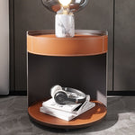 LIVARA NT1055 Leather Bedside Rails Soft-Close Saddle Wood Drawer Multi-layer Plywood Solid Table-Orange