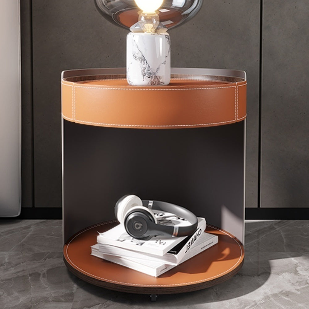 LIVARA NT1055 Leather Bedside Rails Soft-Close Saddle Wood Drawer Multi-layer Plywood Solid Table-Orange