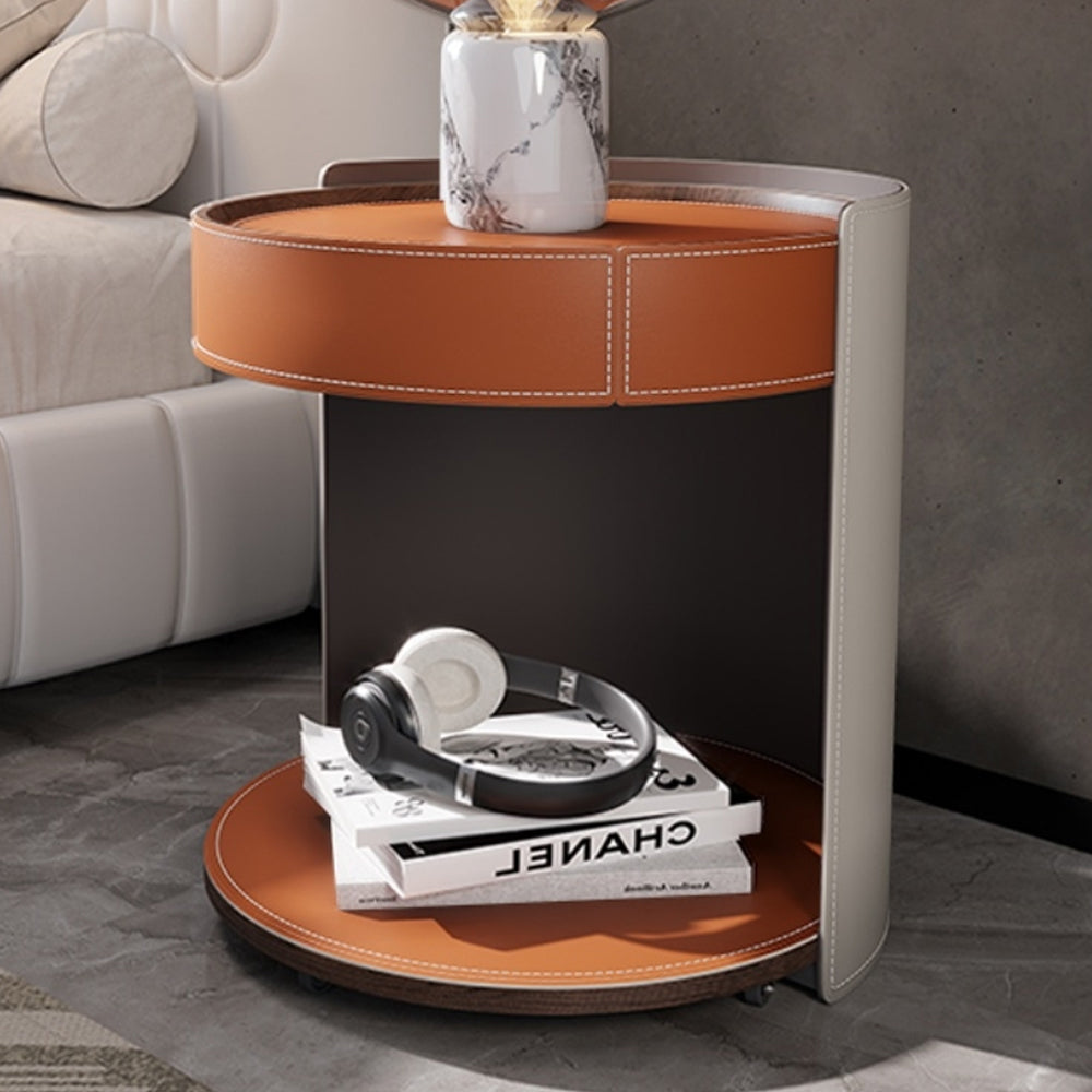 LIVARA NT1055 Leather Bedside Rails Soft-Close Saddle Wood Drawer Multi-layer Plywood Solid Table-Orange