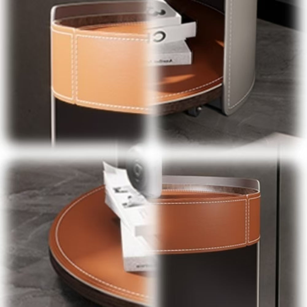 LIVARA NT1055 Leather Bedside Rails Soft-Close Saddle Wood Drawer Multi-layer Plywood Solid Table-Orange