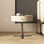 LIVARA NT1057 Leather Saddle Finish Bedside Wood Drawer-Plywood Solid Table