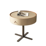 LIVARA NT1057 Leather Saddle Finish Bedside Wood Drawer-Plywood Solid Table