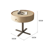 LIVARA NT1057 Leather Saddle Finish Bedside Wood Drawer-Plywood Solid Table