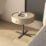 LIVARA NT1057 Leather Saddle Finish Bedside Wood Drawer-Plywood Solid Table