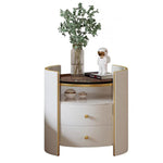 LIVARA NT1058 Solid Drawers-Plywood Finish Wood Leather Faux Glass Bedside Tempered Table