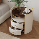 LIVARA NT1058 Solid Drawers-Plywood Finish Wood Leather Faux Glass Bedside Tempered Table