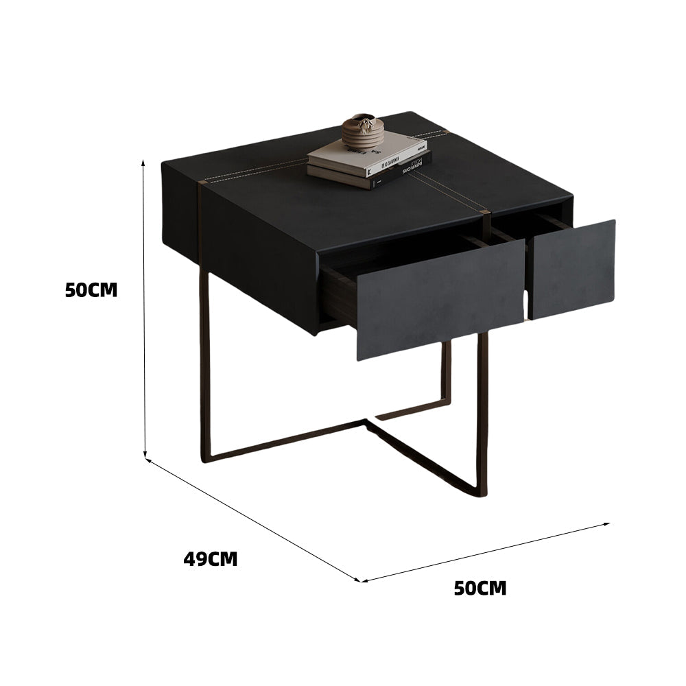 LIVARA NT1059 Leather - Glass Drawers Solid Finish Tempered Faux Wood Bedside Plywood Table