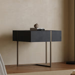 LIVARA NT1059 Leather - Glass Drawers Solid Finish Tempered Faux Wood Bedside Plywood Table
