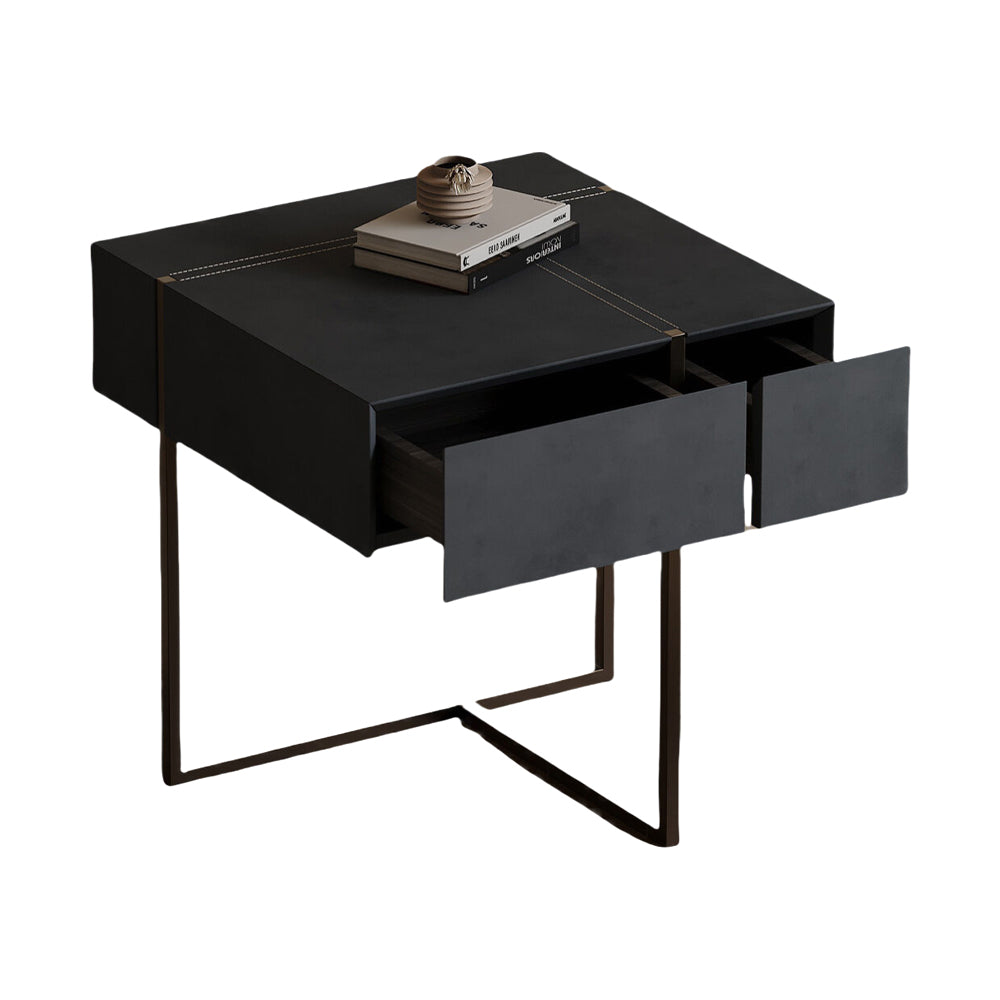 LIVARA NT1059 Leather - Glass Drawers Solid Finish Tempered Faux Wood Bedside Plywood Table