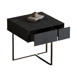 LIVARA NT1059 Leather - Glass Drawers Solid Finish Tempered Faux Wood Bedside Plywood Table