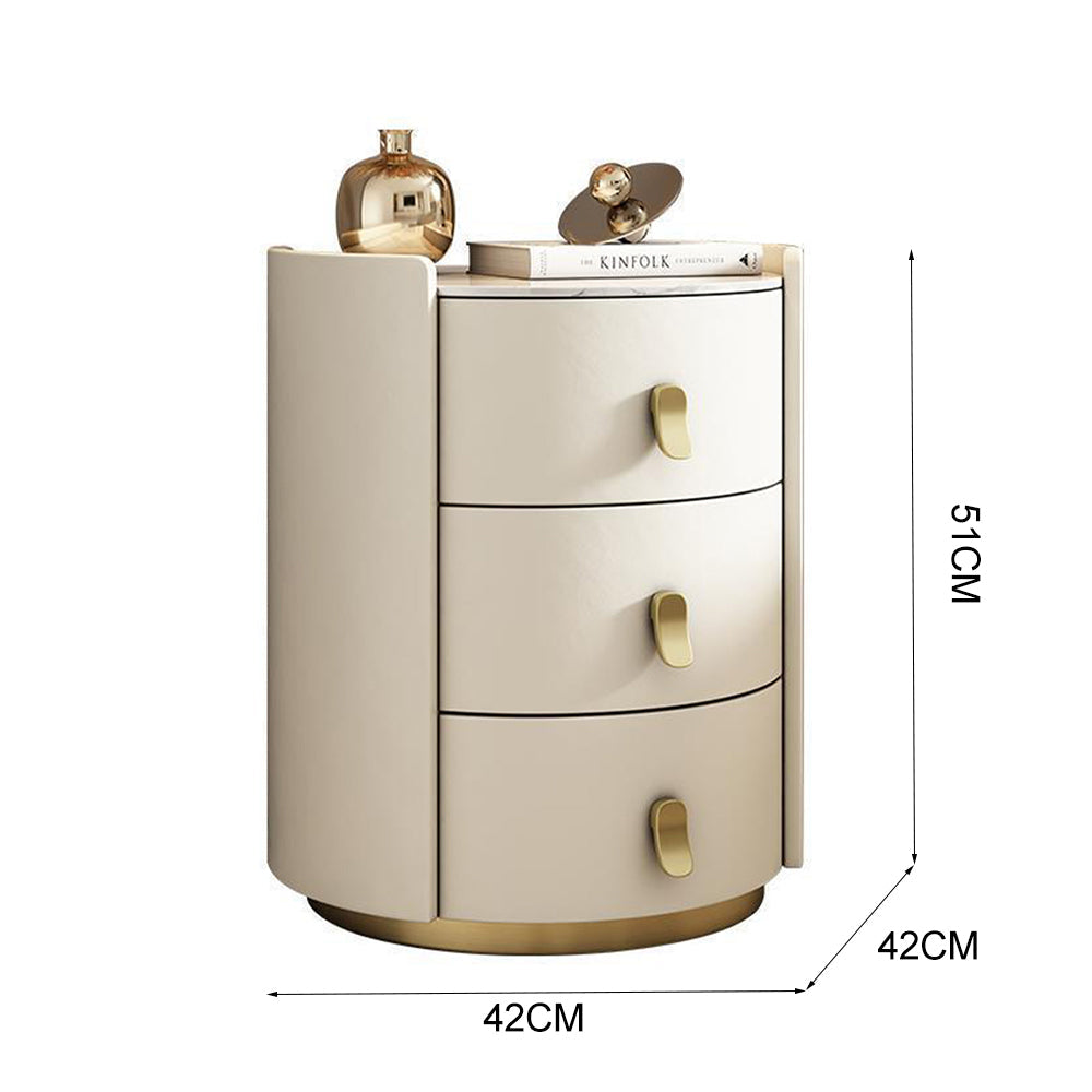 LIVARA NT1061 Sintered Stone Top Plywood-Bedside Solid Wood Drawers Table