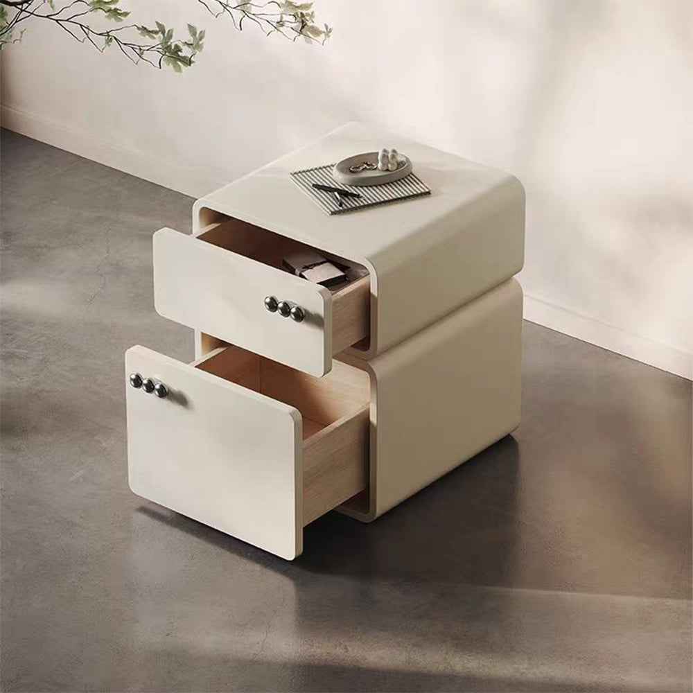 LIVARA NT1062 Soft-Closing Wood Slides Bedside Table-Milky Solid Drawers White