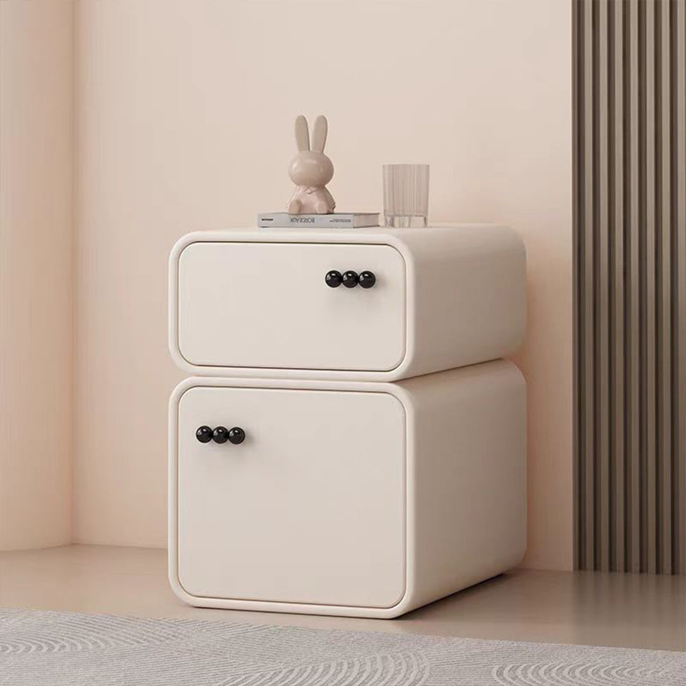LIVARA NT1062 Soft-Closing Wood Slides Bedside Table-Milky Solid Drawers White