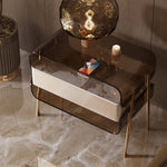 LIVARA NT1065 High-Leg Tempered - Glass Solid Metal Design Bedside Hardware Wood Table