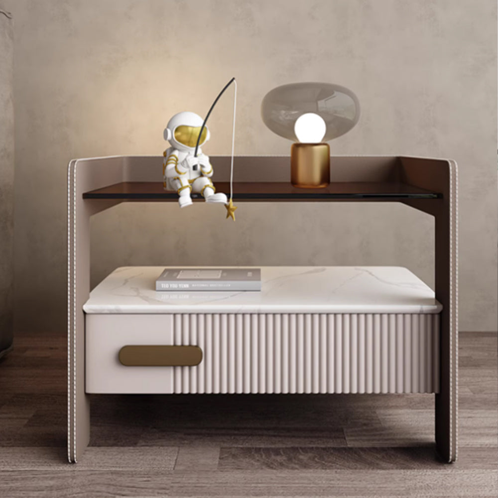 LIVARA NT1067 Drawers Stone Plywood Wood Sintered Bedside Top High-Leg Solid Design - Table