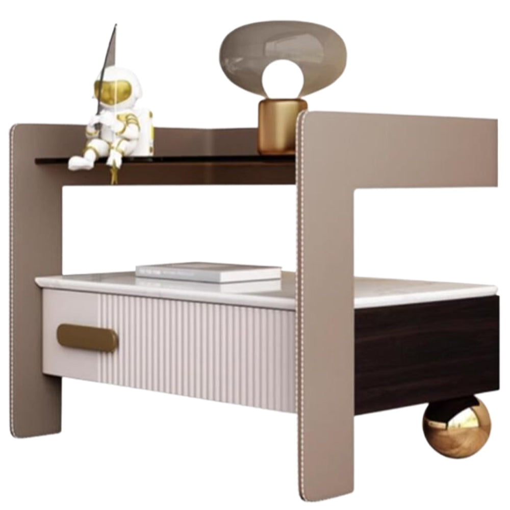 LIVARA NT1067 Drawers Stone Plywood Wood Sintered Bedside Top High-Leg Solid Design - Table