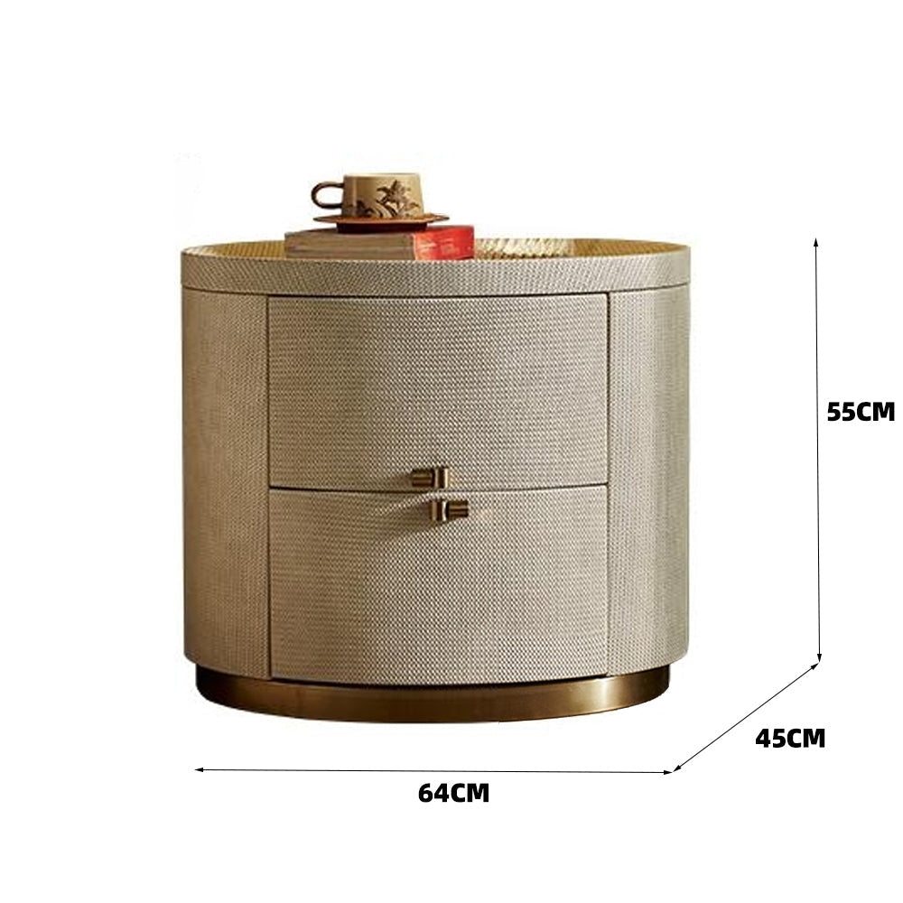 LIVARA-NT1069 Sintered Solid Stone Bedside Curved Design - Drawers Wood Table