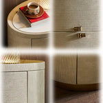 LIVARA-NT1069 Sintered Solid Stone Bedside Curved Design - Drawers Wood Table