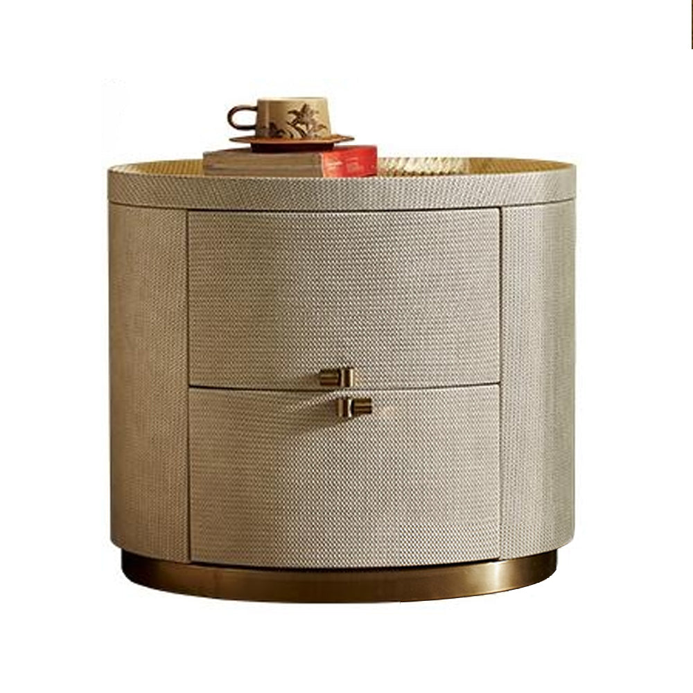 LIVARA-NT1069 Sintered Solid Stone Bedside Curved Design - Drawers Wood Table