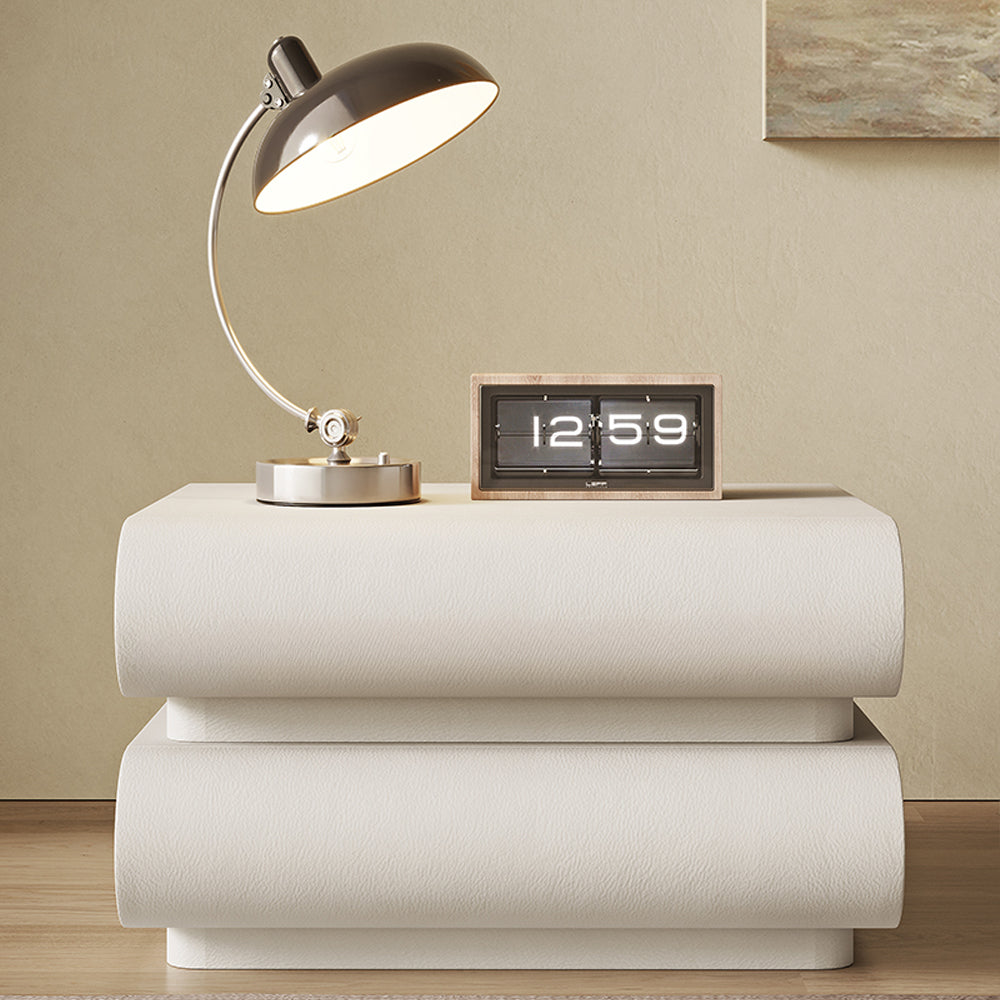 LIVARA-NT1070 Solid Leather Curved Design - Bedside Upholstered Wood Table