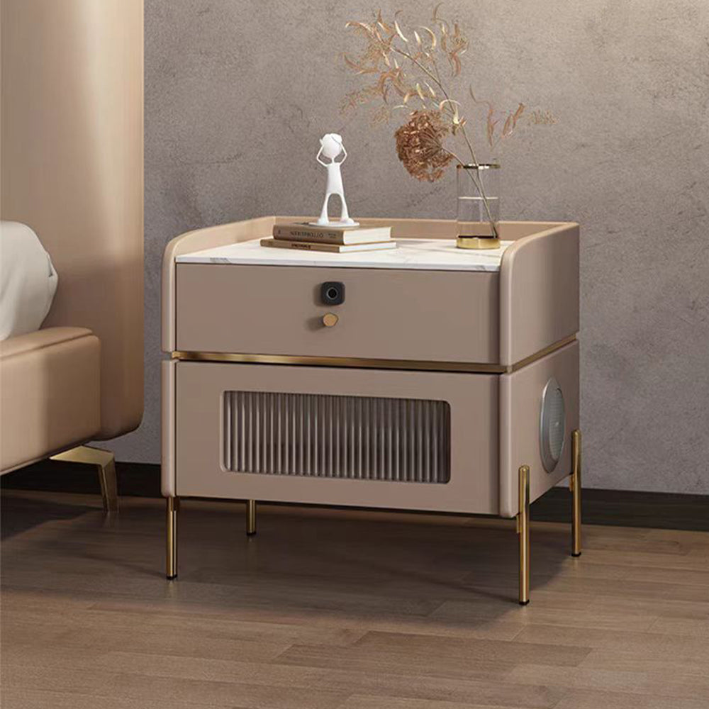LIVARA NT1071 Solid Sintered Stainless Bluetooth - Steel Stone Bedside Wood Hardware Top Speaker Table