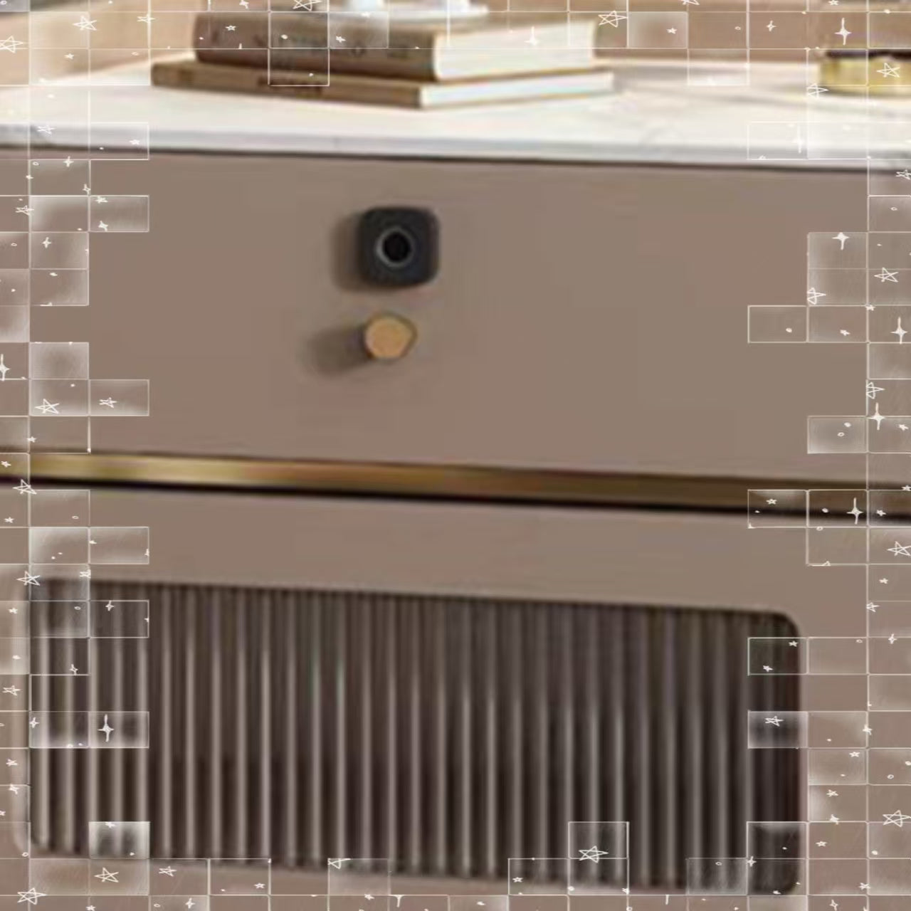 LIVARA NT1071 Solid Sintered Stainless Bluetooth - Steel Stone Bedside Wood Hardware Top Speaker Table