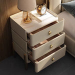 LIVARA-NT1072 Solid Leather High Upholstered Top Legs Bedside - Wood Stone Sintered Table