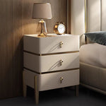 LIVARA-NT1072 Solid Leather High Upholstered Top Legs Bedside - Wood Stone Sintered Table