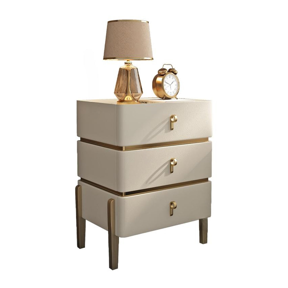 LIVARA-NT1072 Solid Leather High Upholstered Top Legs Bedside - Wood Stone Sintered Table