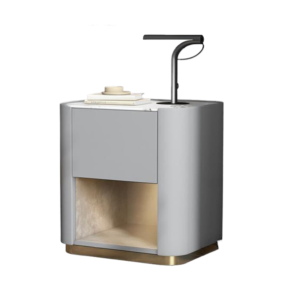 LIVARA NT1075 Leather Bedside Legs Sintered Top Solid Metal Wood Upholstered - Stone Table