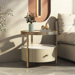 LIVARA NT1079 Tempered Glass Bedside - All-Plywood Sintered Top - Table Stone Beige