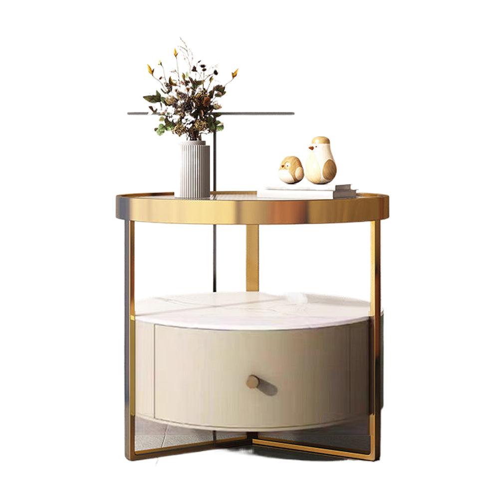 LIVARA NT1079 Tempered Glass Bedside - All-Plywood Sintered Top - Table Stone Beige