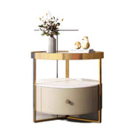 LIVARA NT1079 Tempered Glass Bedside - All-Plywood Sintered Top - Table Stone Beige