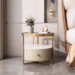 LIVARA NT1079 Tempered Glass Bedside - All-Plywood Sintered Top - Table Stone Beige