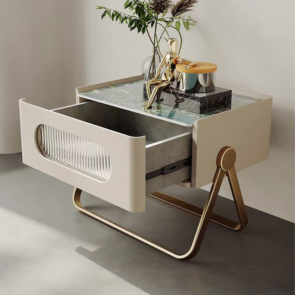 LIVARA NT1389 Stainless Wood Steel - Solid Bedside Accents Drawers Table