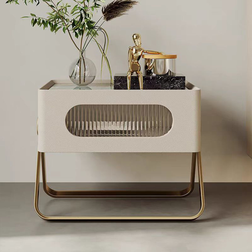 LIVARA NT1389 Stainless Wood Steel - Solid Bedside Accents Drawers Table