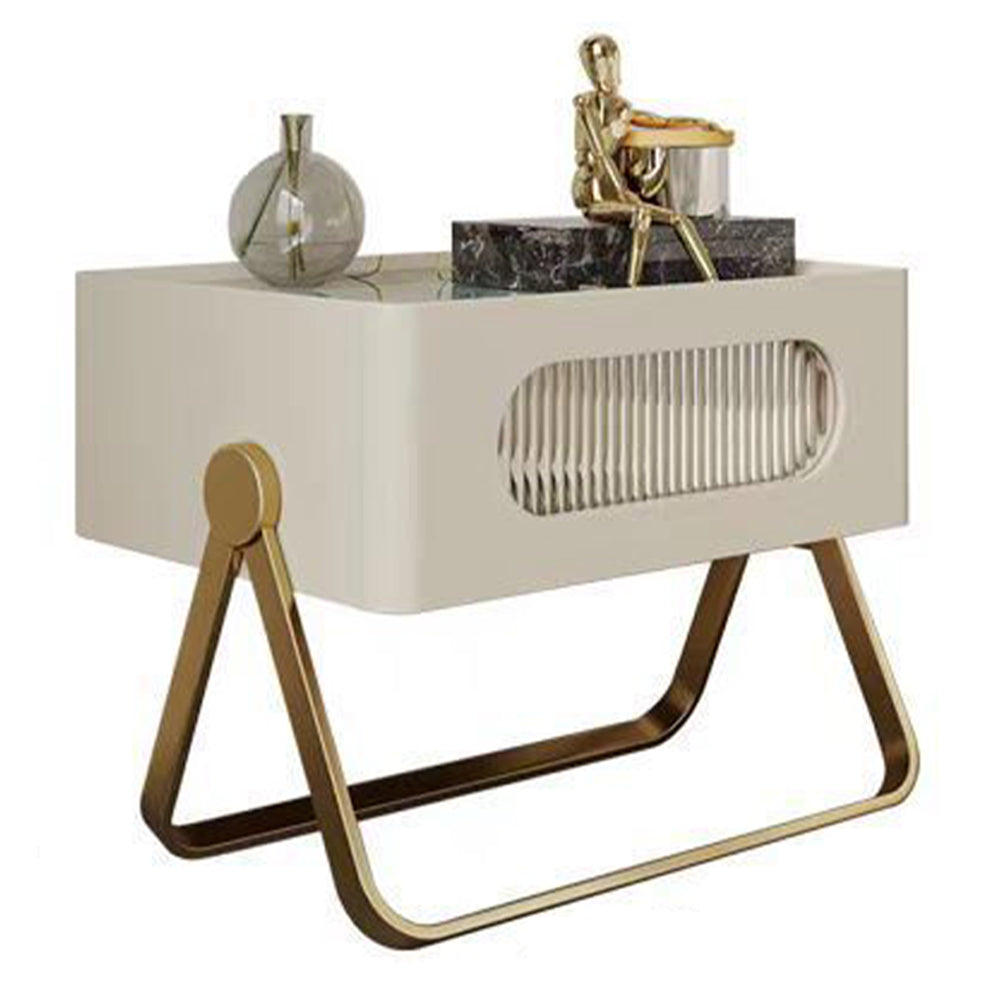 LIVARA NT1389 Stainless Wood Steel - Solid Bedside Accents Drawers Table