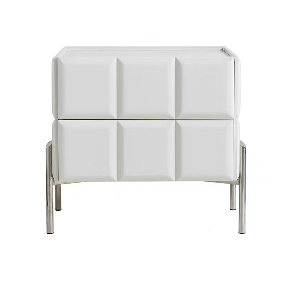 LIVARA NT1396 - Bedside Upholstery Solid Faux Top Sintered Stone Leather Wood Table