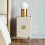 LIVARA NT1404 Gold - Top Titanium Wood Accents Bedside Stone Sintered Drawers Pine Table